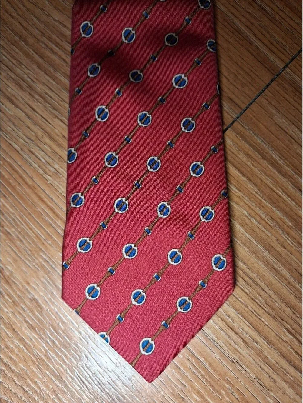 VINTAGE Hermes 100% Silk Tie Red Horse Bridle Equestrian